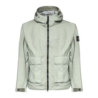 Stone Island Light Jackets, male, Green, Size: 2XL Short Parka