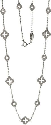 Suzy Levian Sterling Silver White Cubic Zirconia Clover & Circle Station Necklace