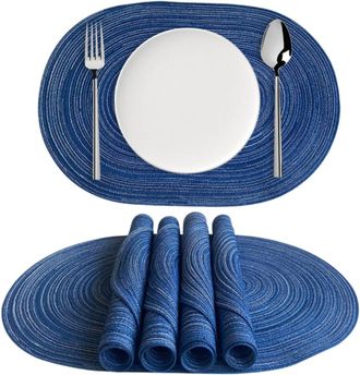OEM Paquete De 6 Manteles Individuales Ovalados De Poli&eacute;ster Y Algod&oacute;n, De 30 X 45 Cm, Semitejidos A Mano, Resistentes Al Calor Y A Las Manchas, Duraderos