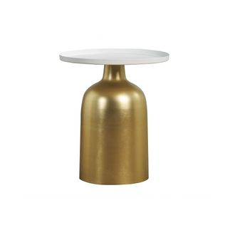 Miliboo Miliboo - Mesa Auxiliar De Dise&ntilde;o Redondo De Metal Dorado Con Tablero Blanco Mate Ramses