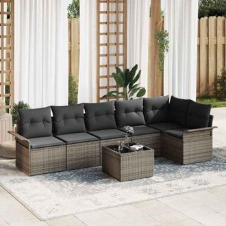 vidaXL Vidaxl - Conjunto De Sof&aacute; De Jard&iacute;n Con Coj&iacute;n 7 Pcs Gris Polirat&aacute;n