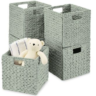 Best Choice Products 10.5x10.5in Hyacinth Storage Baskets, Set of 5 Multipurpose Collapsible Organizers