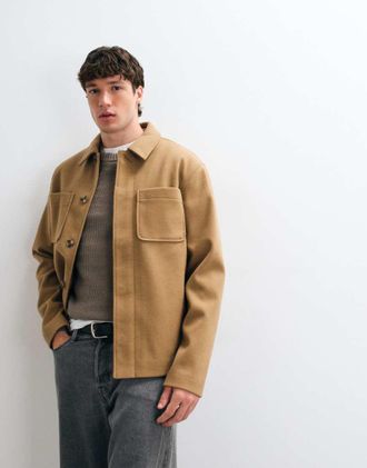 Asos shacket effetto lana con doppia tasca color cammello-Neutro