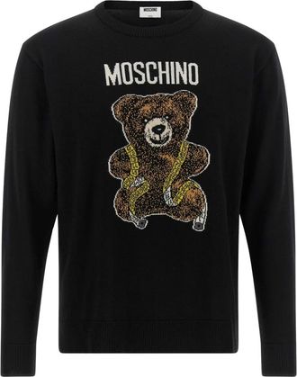 Moschino Truien & Vesten, Heren, Zwart, XL, Wol, Trui met Teddybeer Intarsia en Ronde Hals