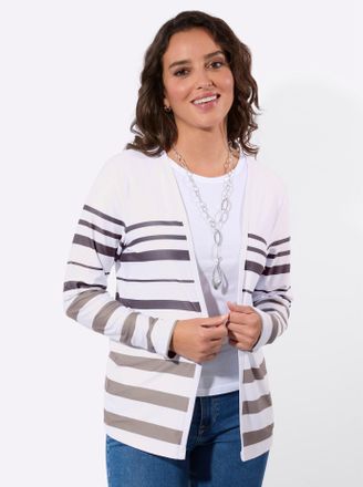 Casual Looks Shirtjacke CASUAL LOOKS Shirtjacke, Damen, Gr. 40, sesam, wei&szlig;, geringelt, 92% Polyester, 8% Elasthan, bedruckt, gemustert, gestreift, mehrfarbig, V-A