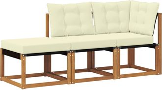 vidaXL 3 Uds. Unidades De Sof&aacute; Modular De Exterior Natural Y Crema Vidaxl