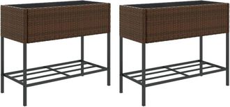 vidaXL Garden Planters with Shelf 2 pcs Brown 90x40x75 cm Poly Rattan vidaXL