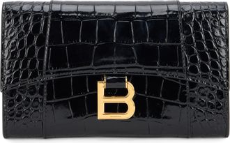 Balenciaga Womens Clutch Bag Crocodile Effect Black Leather