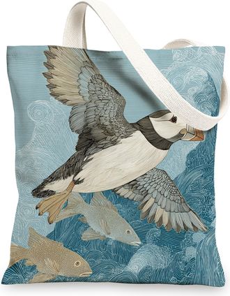 Generic Bird Canvas Tote Bag, Eco-Friendly Reusable Shopping Bags, Lightweight Blue Beach Shoulder Strap Bags 13x15 Inch