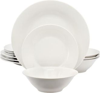 Gibson Home Everyday 12 Piece Round Fine Ceramic Dinnerware Set in White at Nordstrom