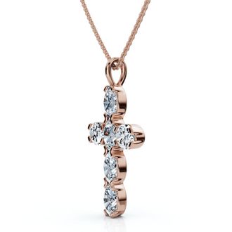 Pompeii3 3/4Ct Oval Diamond Cross 14k Gold 18 Necklace 3/4 Tall