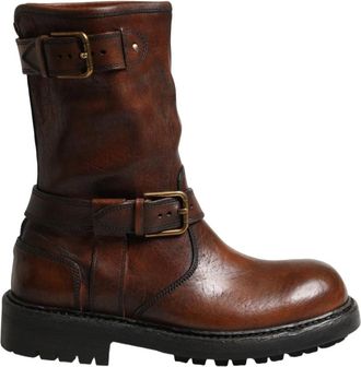 Dolce & Gabbana Enkellaarsjes in Bikerstijl - Heren - Enkellaarsjes - Bruin - 39 EU - Leer - Schoenen
