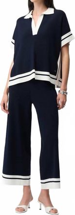 Joseph Ribkoff Short Sleeve Sweater In Navy/white