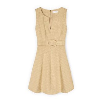 Motivi Jurk met Vlotte Rok in Boucl&eacute; Stof met Riem - Dames - Korte kleedjes - Geel - XS - Polyester - Kleedjes