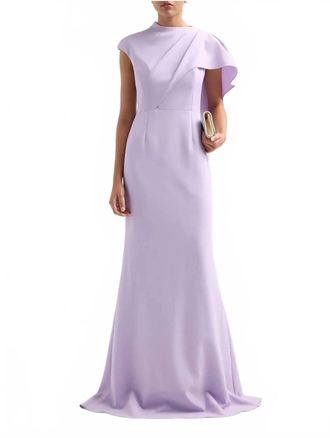 Teri Jon Asymmetric Drape Cape Prom Gown In Lilac