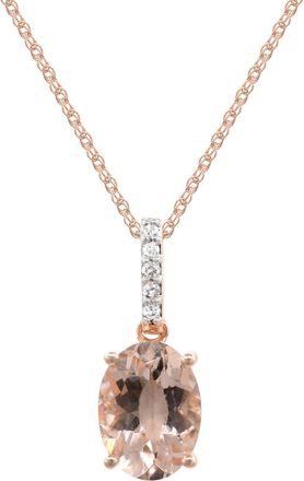 Diamond2Deal 10K Rose Gold Morganite with Diamonds Accent Pendant Necklace 18