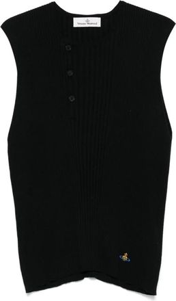 Vivienne Westwood Zwarte Mouwloze Trui met Geborduurd Logo - Heren - Spencers - Zwart - L - Truien & Vesten