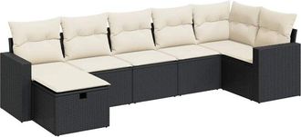 vidaXL Vidaxl - Set De Sof&aacute;s De Jard&iacute;n 7 Pzas Con Cojines Rat&aacute;n Sint&eacute;tico Negro