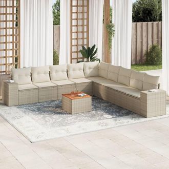 vidaXL Juego De Sof&aacute;s Jard&iacute;n Con Cojines Beige 10 Pzas Rat&aacute;n Sint&eacute;tico Vidaxl
