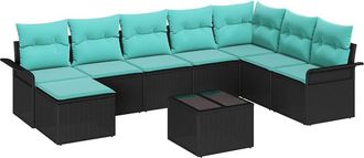 vidaXL Conjunto De Sof&aacute; De Jard&iacute;n 9 Uds. Negro Polirat&aacute;n Vidaxl