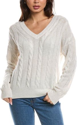 Fort&eacute; Cashmere Fashioned Cable V-Neck 100% Cashmere Sweater