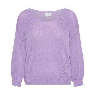 Americandreams Milana LS Light Cotton Knit - Dames - V-hals truien - Paars - L - Katoen - Truien & Vesten