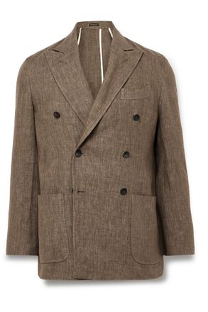 Rubinacci Unstructured Double-Breasted Linen Suit Jacket