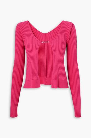Jacquemus Pralù embellished ribbed-knit cardigan - Pink - FR 38