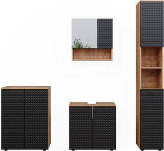 Vicco Conjunto De Muebles De Ba&ntilde;o Irma, Lunares Antracita, 4 Piezas, Con Mueble Alto Y C&oacute;moda