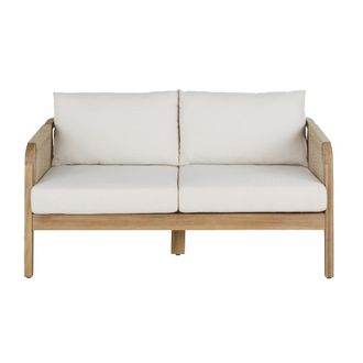 Maisons du monde Banqueta de jard&iacute;n de madera de acacia maciza con cojines color crudo