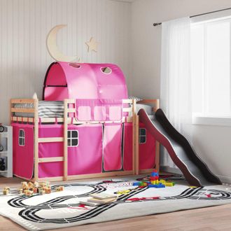 vidaXL Litera Con Tobog&aacute;n Y Cortinas Rosa 80x200 Cm Vidaxl