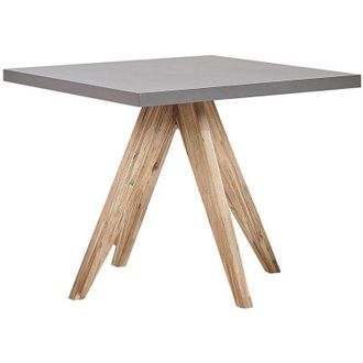 Beliani Mesa De Comedor Para Jard&iacute;n Gris Tablero De Cemento Reforzado Con Patas De Madera De Acacia Para 4 Personas 90 X 90 Cm Olbia