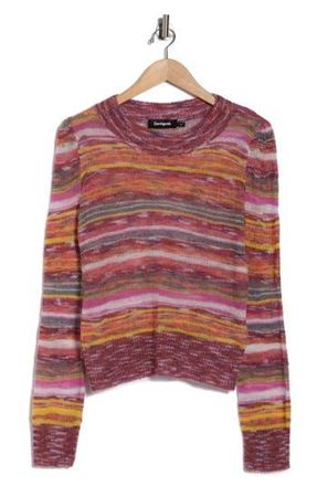 Desigual Stripe Flat Thin Gauge Sweater in Burgundy Multi at Nordstrom Rack, Size Xx-Large
