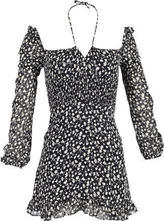Reformation Floral Mini Dress in Black Polyester