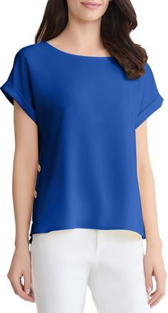 Jones New York Button Side Short Sleeve Top in Sapphire at Nordstrom, Size Small