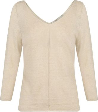 Cortana Botanica- jersey in ruw linnenpunt- - Dames - V-hals truien - Beige - XL - Linnen - Truien & Vesten