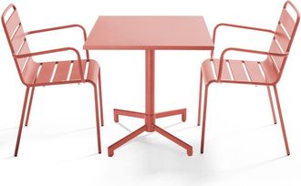 Oviala Mesa de jard&iacute;n de 70 cm y 2 sillas en metal tono sobre tono