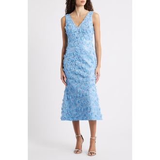 Eliza J Sequin Floral Appliqu&eacute; Cocktail Midi Dress in Lake at Nordstrom, Size 14