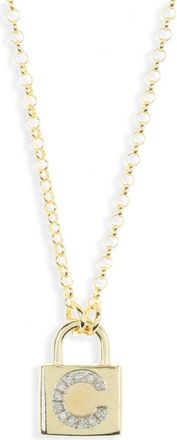 Meshmerise Diamond Padlock Initial Pendant Necklace - 0.12ct. in Yellow-C at Nordstrom Rack
