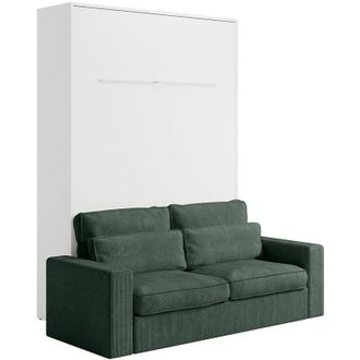 Vente-Unique Letto estraibile 140 x 200 cm Apertura verticale manuale Con LED Bianco + Divano Verde - RAPILI