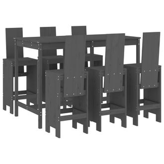 vidaXL Set De Mesa Y Taburetes Altos Jard&iacute;n 7 Piezas Madera Pino Gris Vidaxl