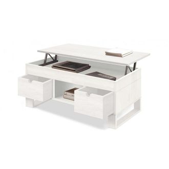 HOGAR 24 Mesa centro sena elevable, madera maciza blanco 100x50x47cm