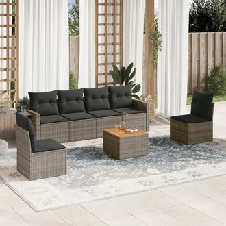 vidaXL Vidaxl - Set De Sof&aacute;s De Jard&iacute;n 7 Piezas Con Cojines Rat&aacute;n Pe Gris