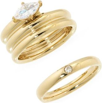 Nordstrom Set of 2 Waterproof Cubic Zirconia Stackable Rings in Clear- Gold at Nordstrom, Size 7