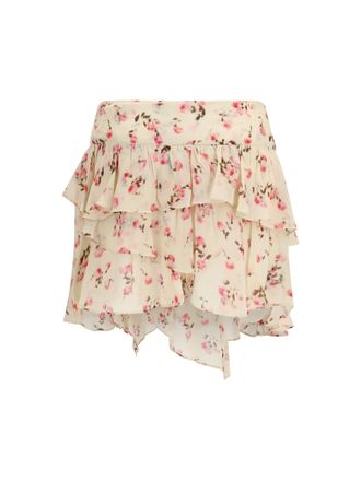 Isabel Marant Womens Lolita Flared Floral Skirt Beige Viscose