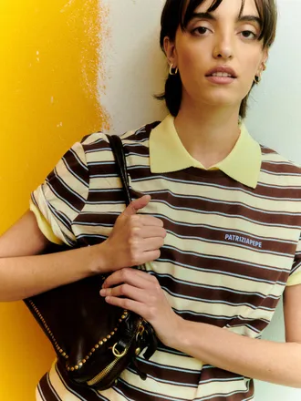 Patrizia Pepe T-shirt righe in cotone ivory / brown