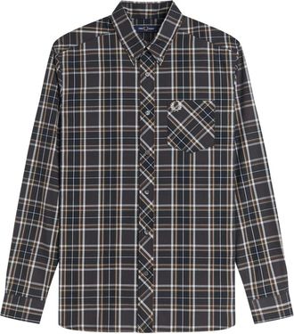 Fred Perry Overhemden, Heren, Grijs, XL, Katoen, Klassiek Tartan Overhemd
