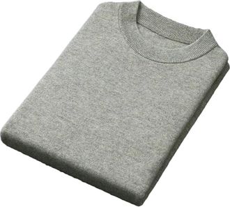 Generic Men Classic Round Neck Pullover Men Cashmere Cotton Blended Warm Sweater All-Match Knitted Pullover Jumper Light Gray XL
