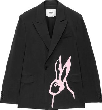 Msgm rabbit-print single-breasted blazer - Black