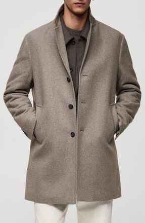 Mango Wool Blend Coat with Quilted Lining in Medium Brown at Nordstrom Rack